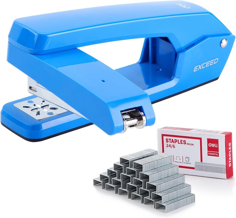 EZWORK Deli/ Swing-Arm Swivel Stapler, 25 Sheets Capacity, 360 Degree Rotate Desk Staplers with 1000 Staples for Booklet or Book Binding, Blue - Image 1